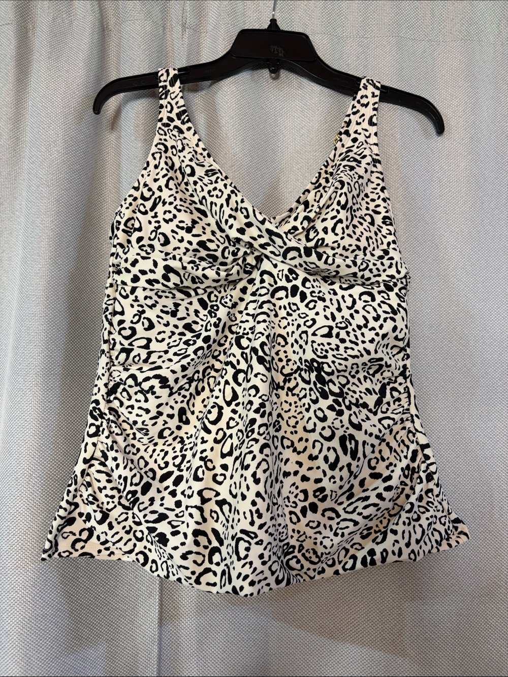 Kona Sol Black & Cream Leopard-Print Swim Tankini Top